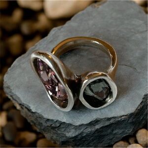 UNO de 50 Silver Ring with Purple and Grey Stones